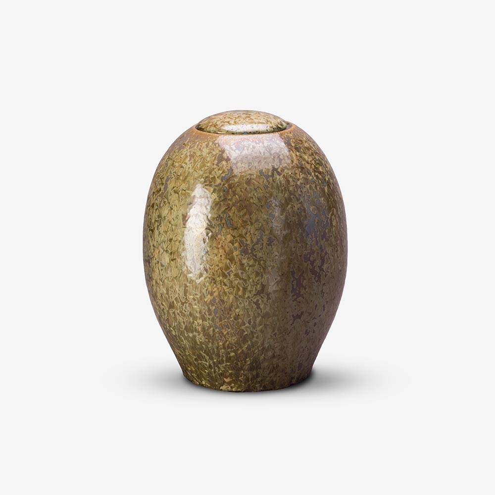 Ochre Yellow Crystalline Glazed Cremation Urn for Ashes