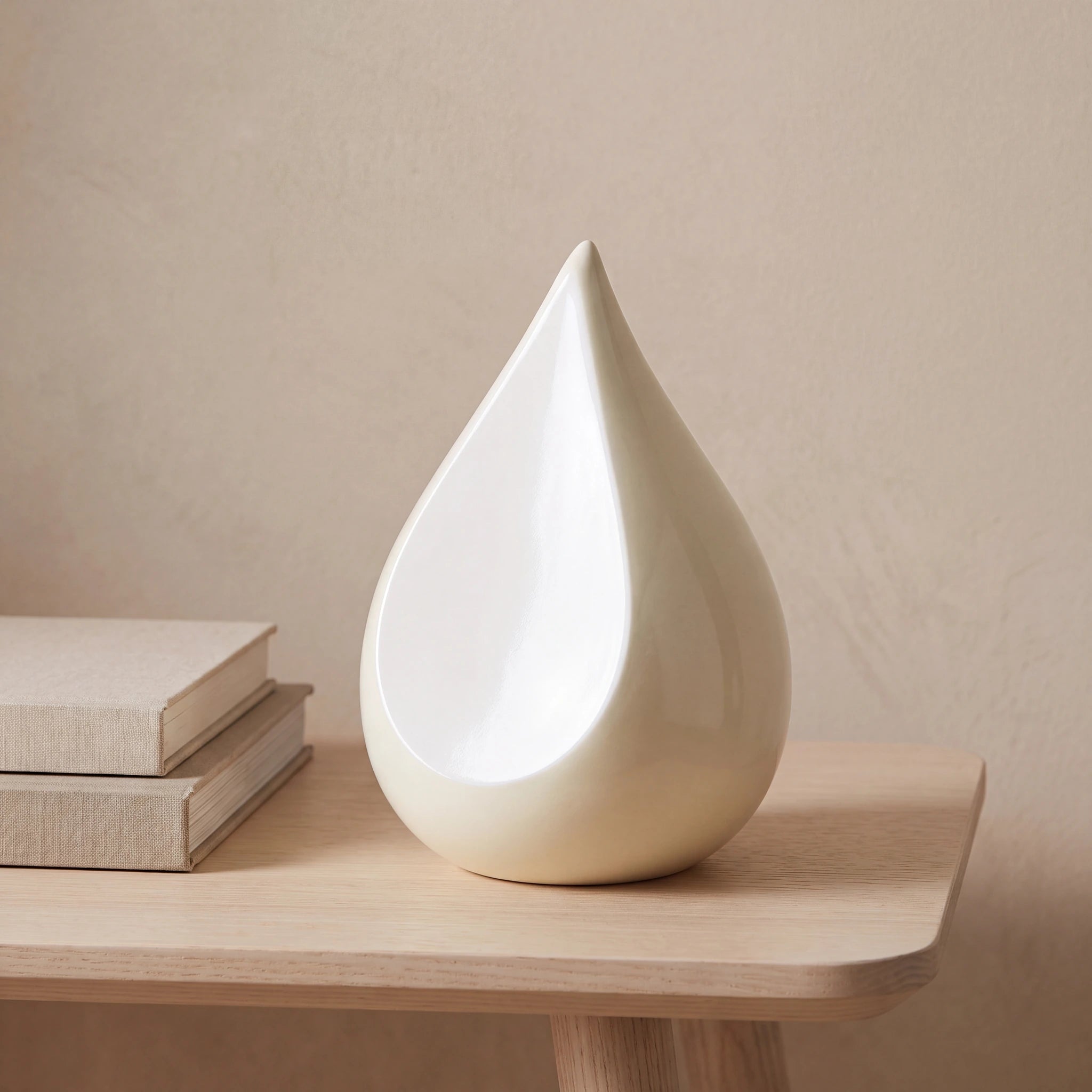 Odyssee Metal Teardrop Urn for Ashes in Ivory and White