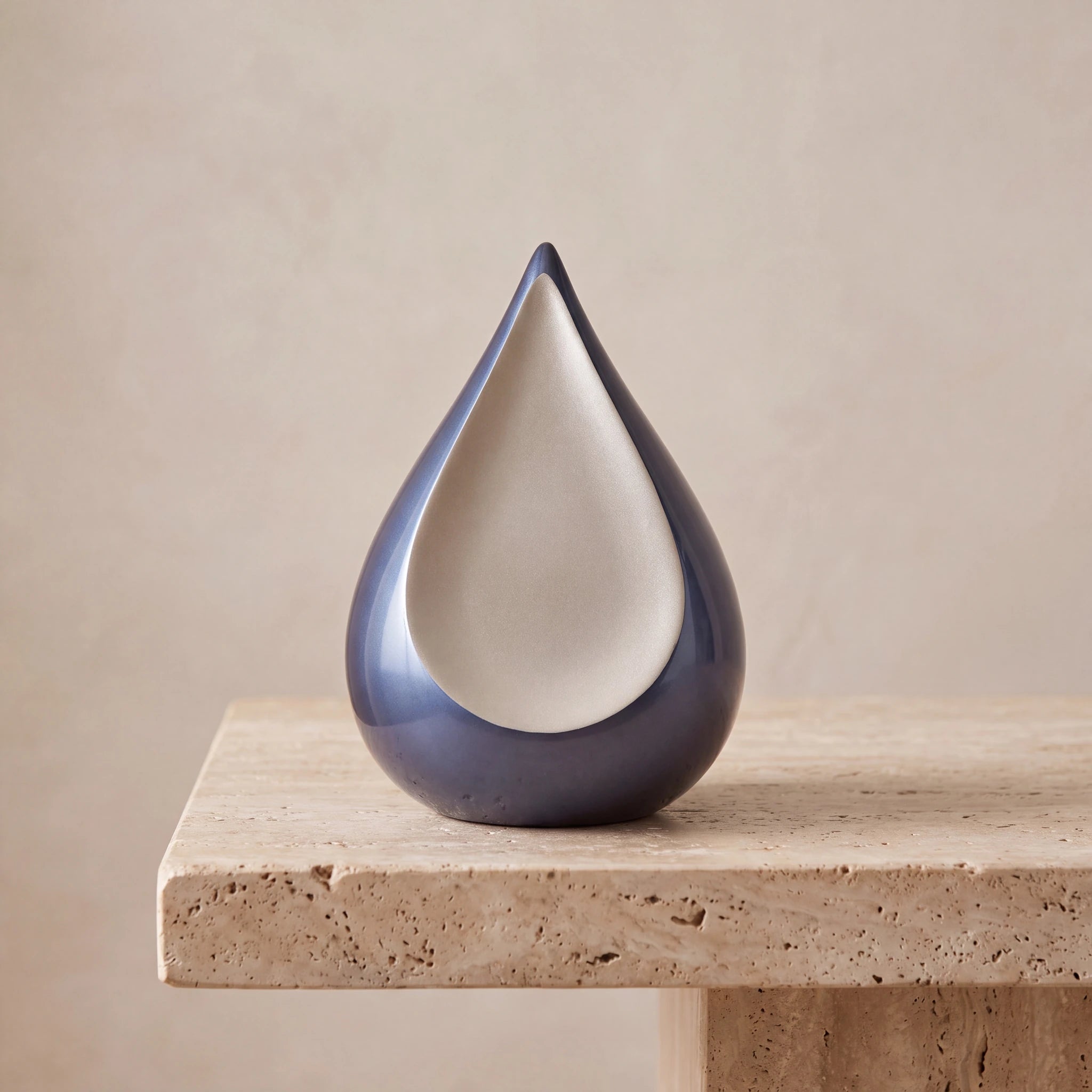 Odyssee Metal Teardrop Urn for Ashes in Midnight Blue and Silver