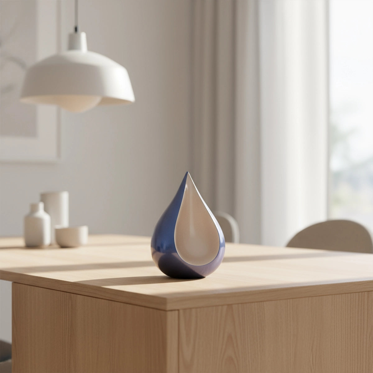 Odyssee Metal Teardrop Keepsake Urn for Ashes in Midnight Blue and Silver