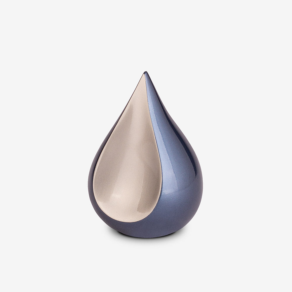 Odyssee Teardrop Keepsake Urn for Ashes in Midnight Blue and Silver