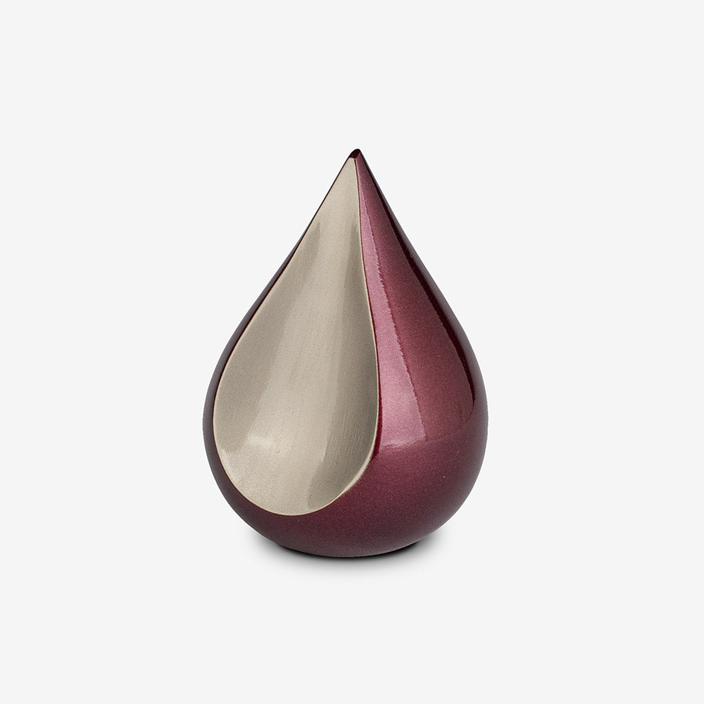 Odyssee Teardrop Keepsake Urn for Ashes in Ruby Red and Silver
