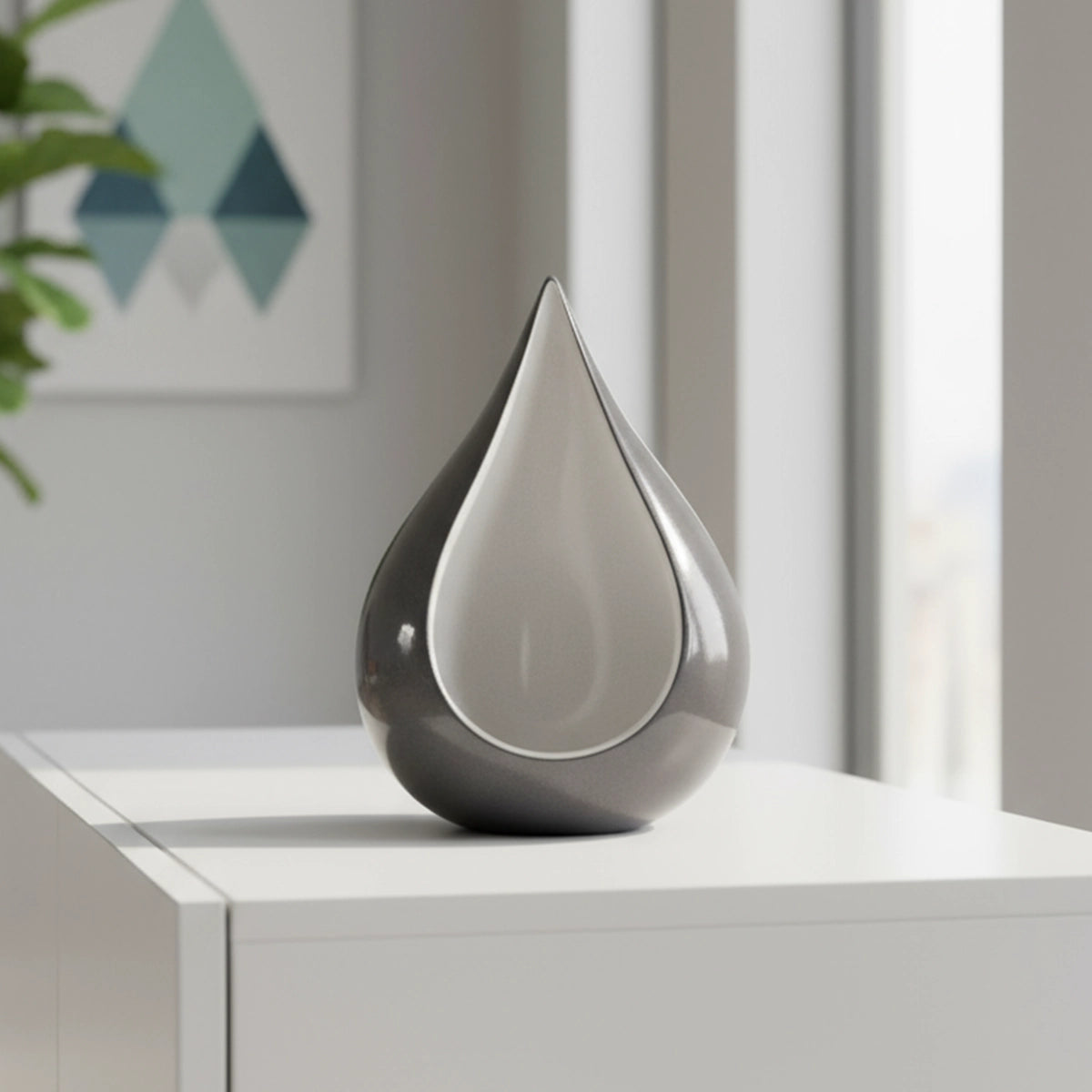 Odyssee Metal Teardrop Urn for Ashes in Grey