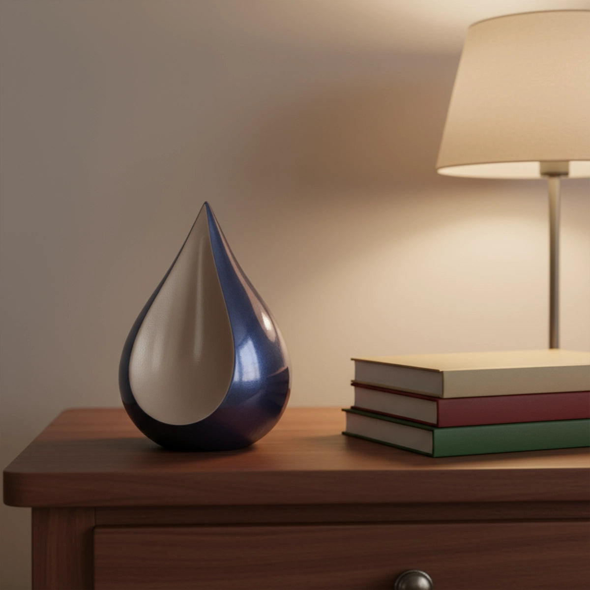 Odyssee Metal Teardrop Urn for Ashes in Midnight Blue and Silver