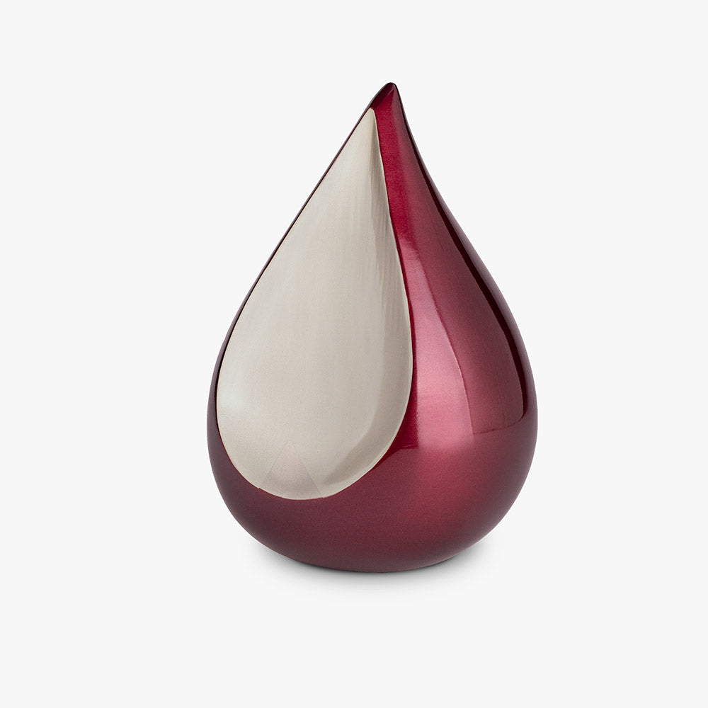 Odyssee Teardrop Urn for Ashes in Ruby Red and Silver