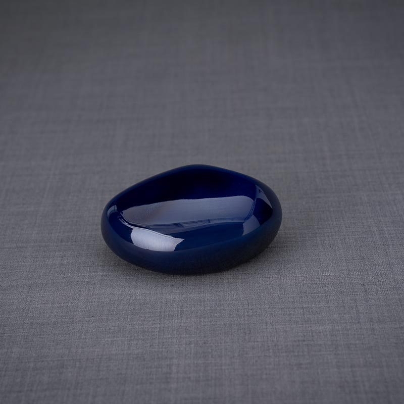 Palm Stone Ashes Keepsake Urn Metallic Blue Front View