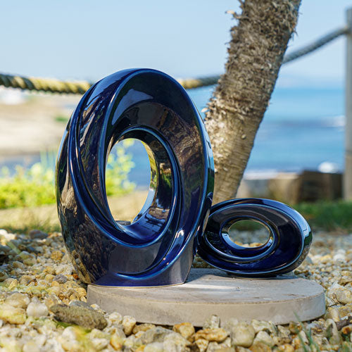 Passage Cremation Urn for Ashes Metallic Blue Outside