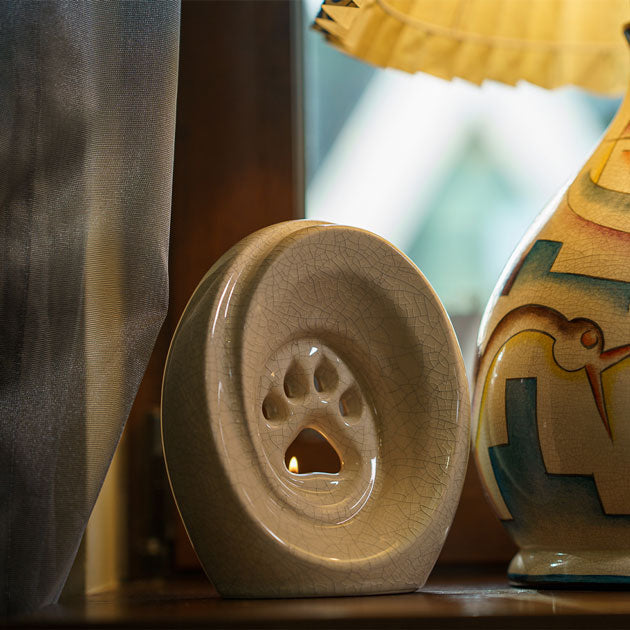 Paw Print Pet Urn for Ashes in Crackle Glaze