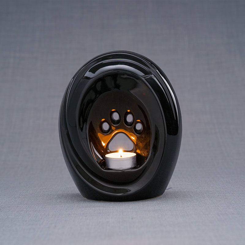 Paw Print Pet Urn for Ashes in Glossy Black