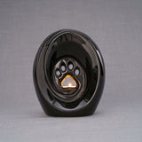 Paw Print Pet Urn for Ashes in Glossy Black