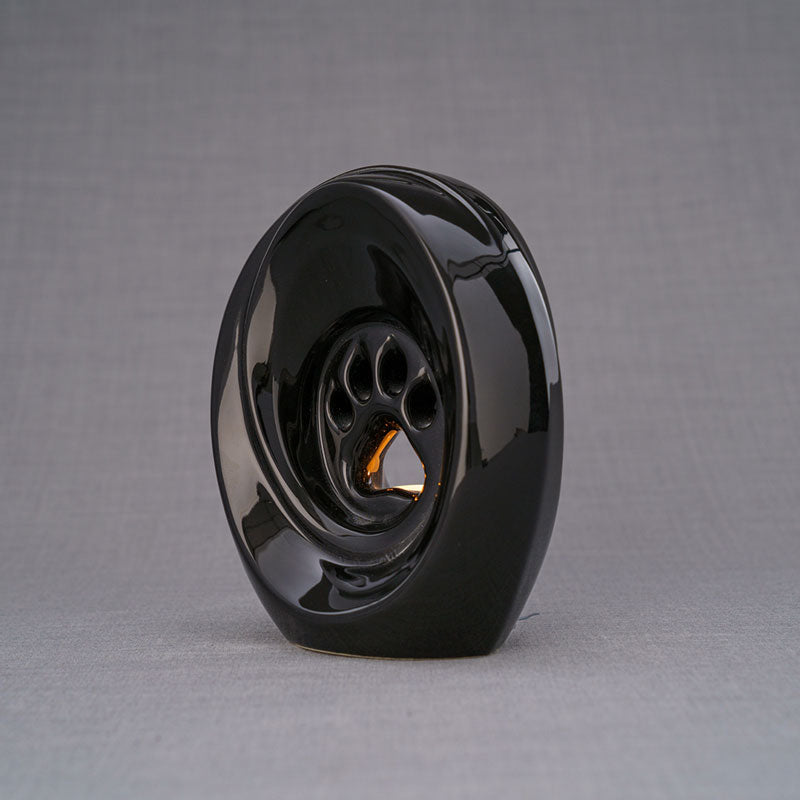 Paw Print Pet Urn for Ashes in Glossy Black