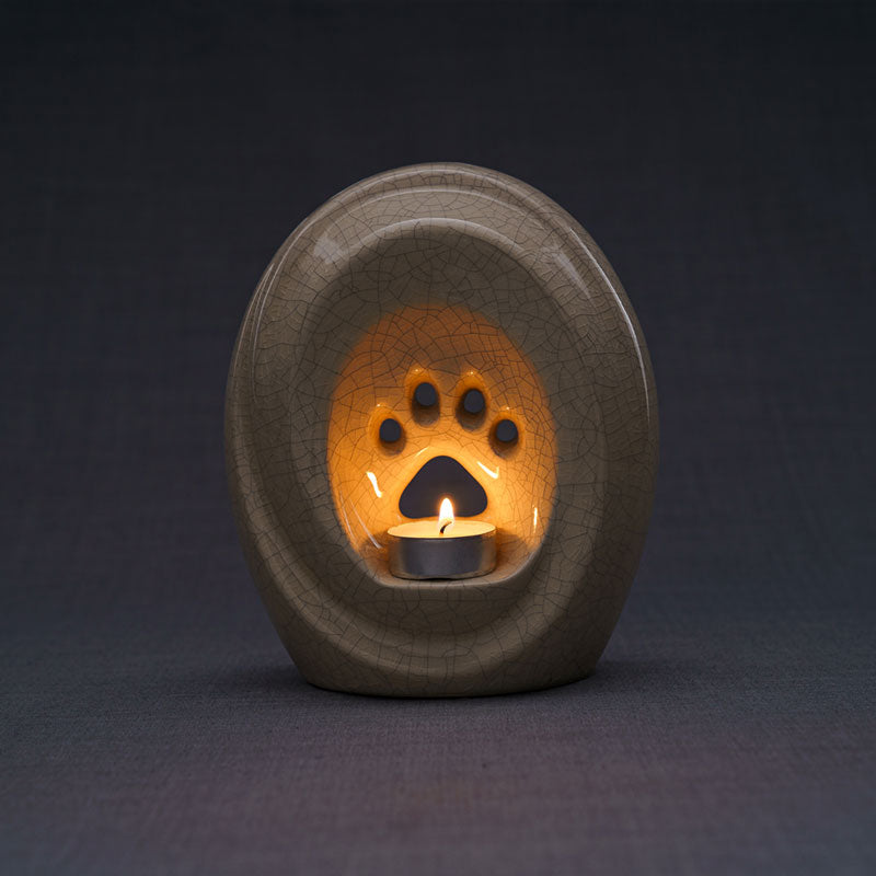 Paw Print Pet Urn for Ashes in Crackle Glaze