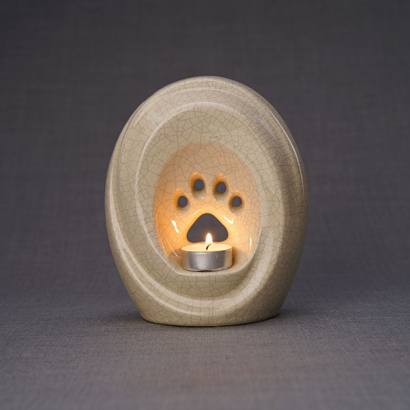Paw Print Pet Urn for Ashes in Crackle Glaze