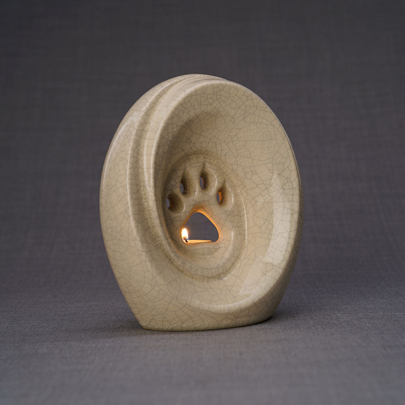 Paw Print Pet Urn for Ashes in Crackle Glaze
