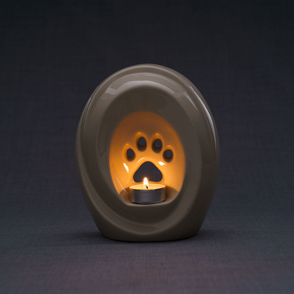 Paw Passage Cremation Urn For Pets Ashes Cream Dark Candle