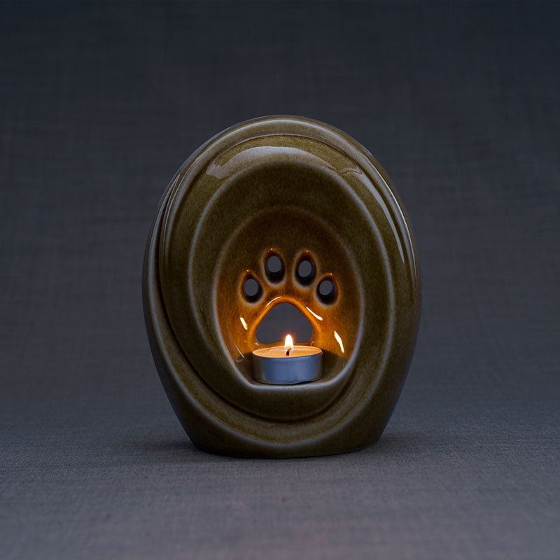 Paw Passage Cremation Urn For Pets Ashes Light Sand Dark Candle