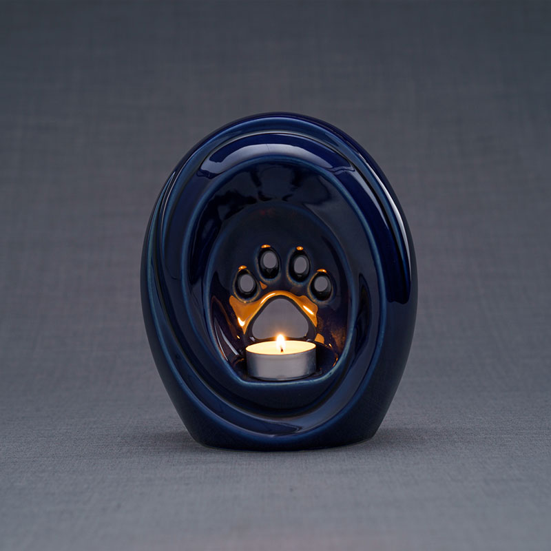 Paw Passage Cremation Urn For Pets Ashes Metallic Blue Dark Candle