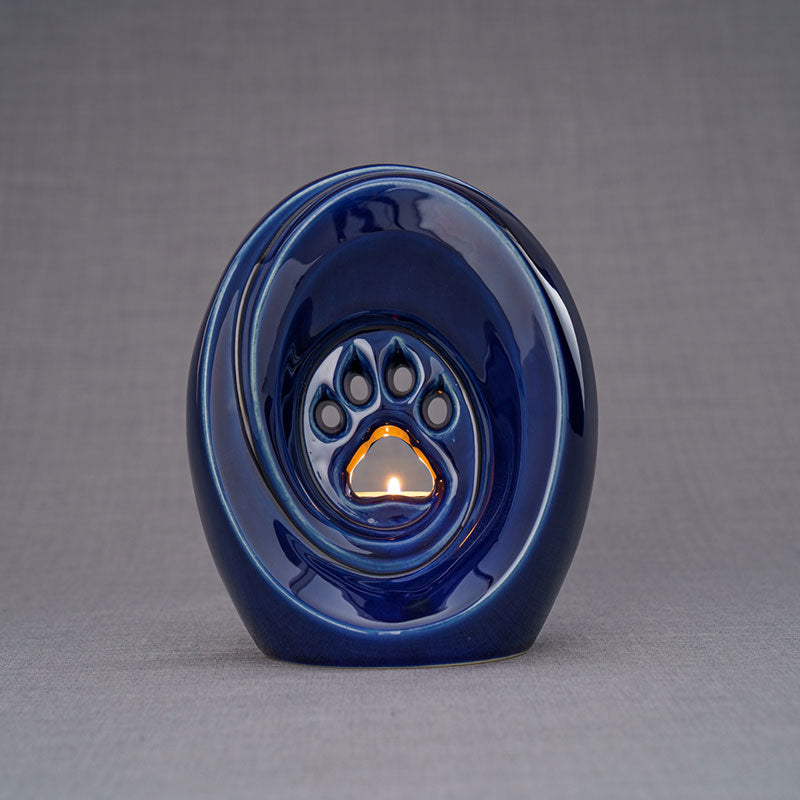 Paw Passage Cremation Urn For Pets Ashes Metallic Blue Front View