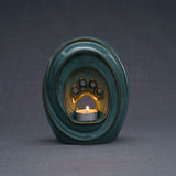 Paw Print Pet Urn for Ashes in Oily Green