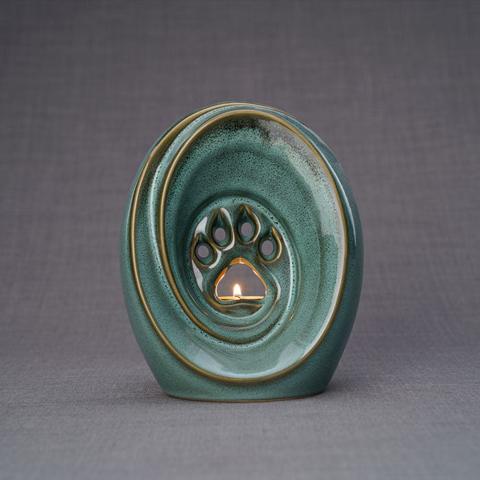 Paw Passage Cremation Urn For Pets Ashes Oily Green Front View