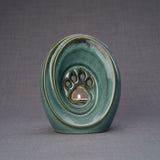 Paw Print Pet Urn for Ashes in Oily Green