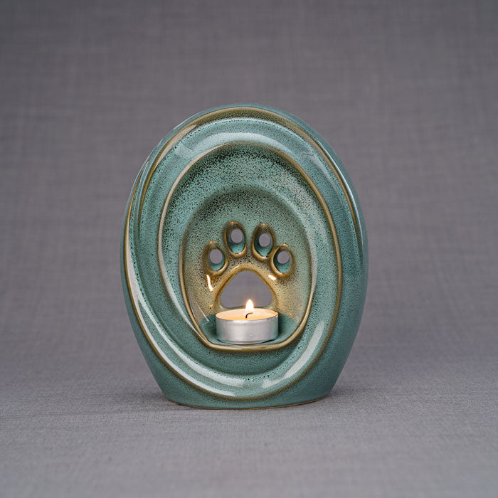 Paw Print Pet Urn for Ashes in Oily Green