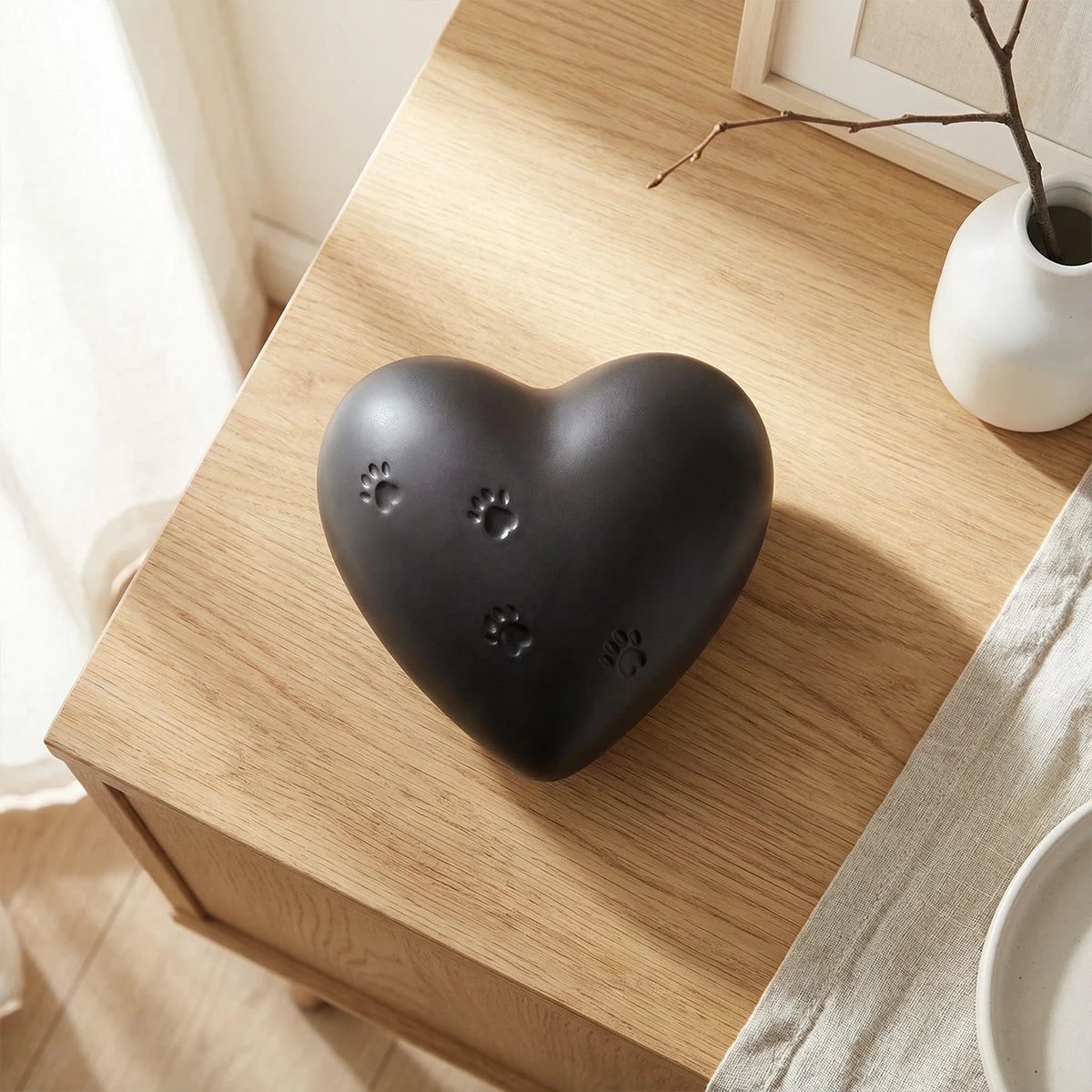 Paw Print Heart Mini Pet Urn for Ashes in Black
