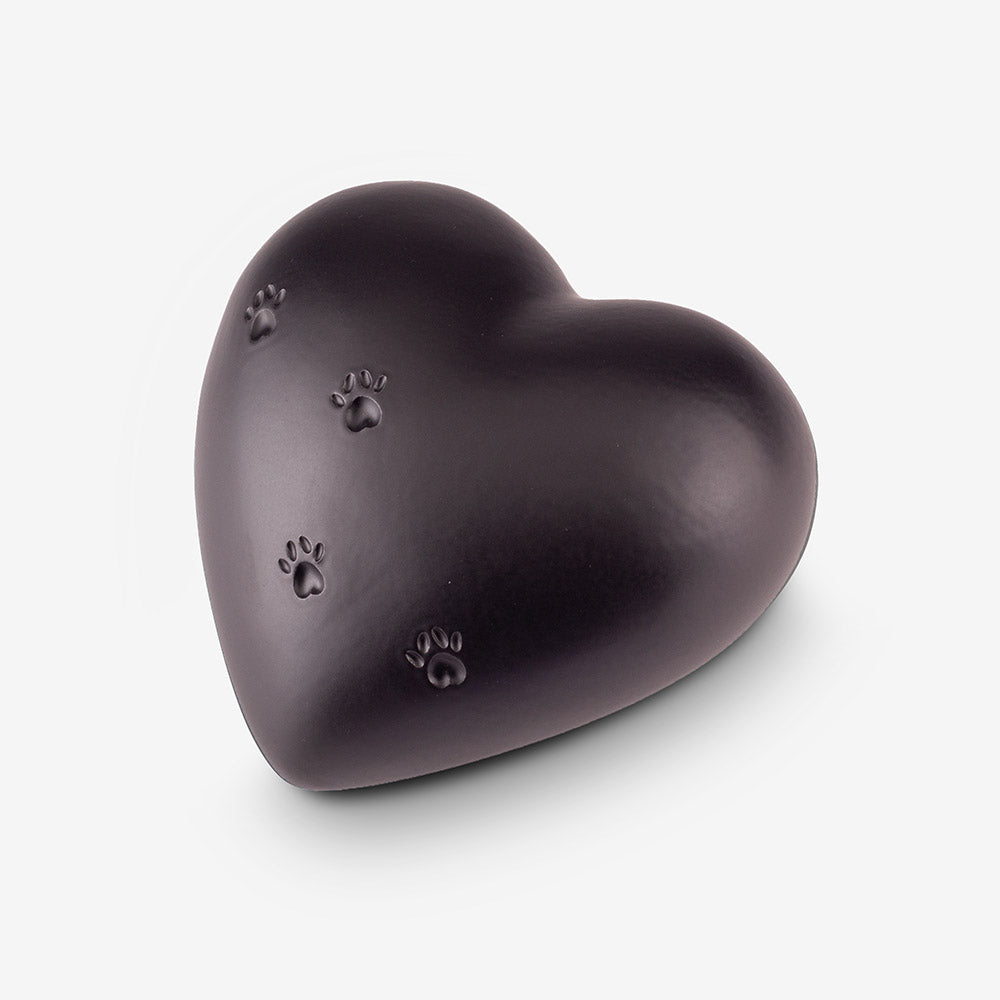 Paw Print Heart Pet Urn for Ashes in Black