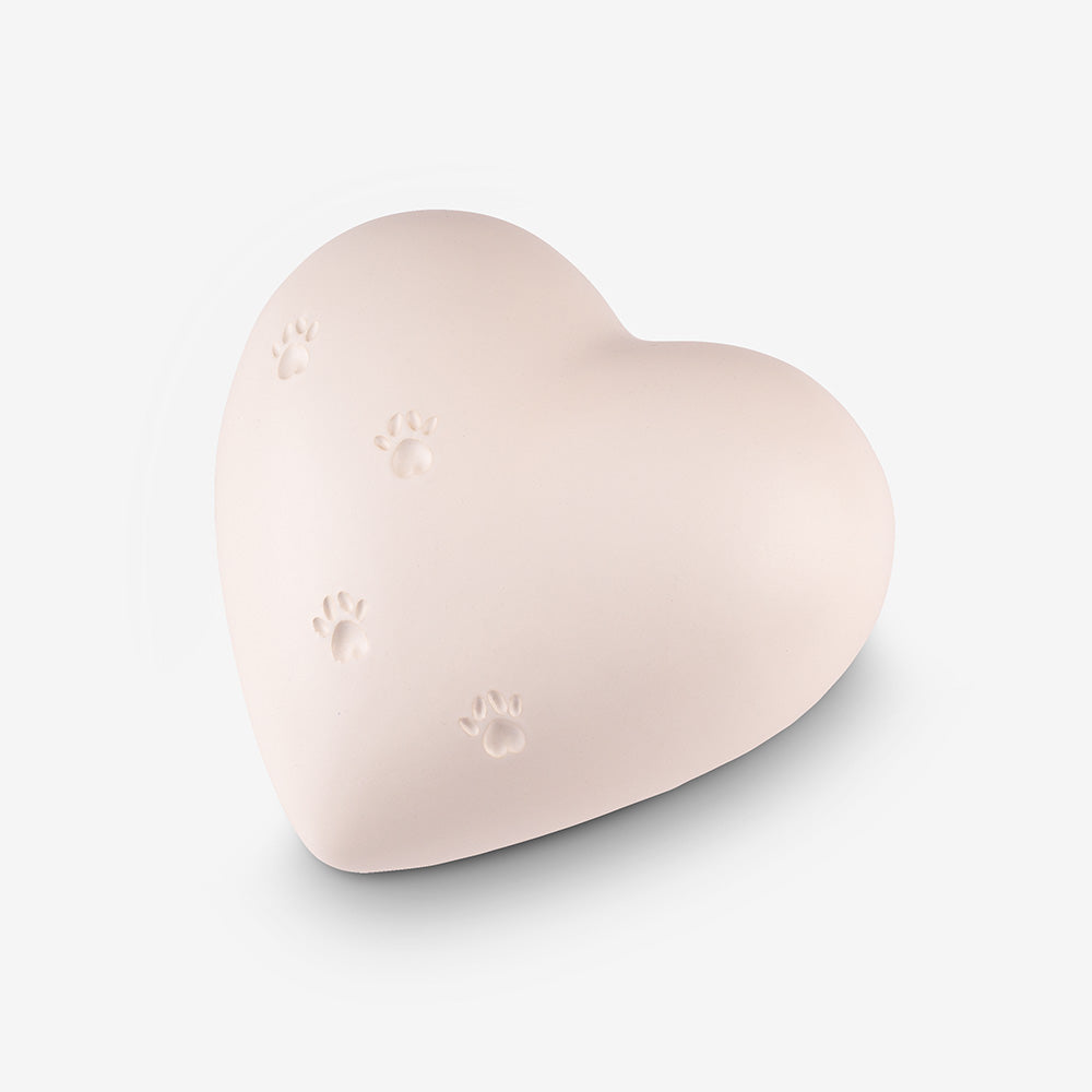 Paw Print Heart Pet Urn for Ashes in White