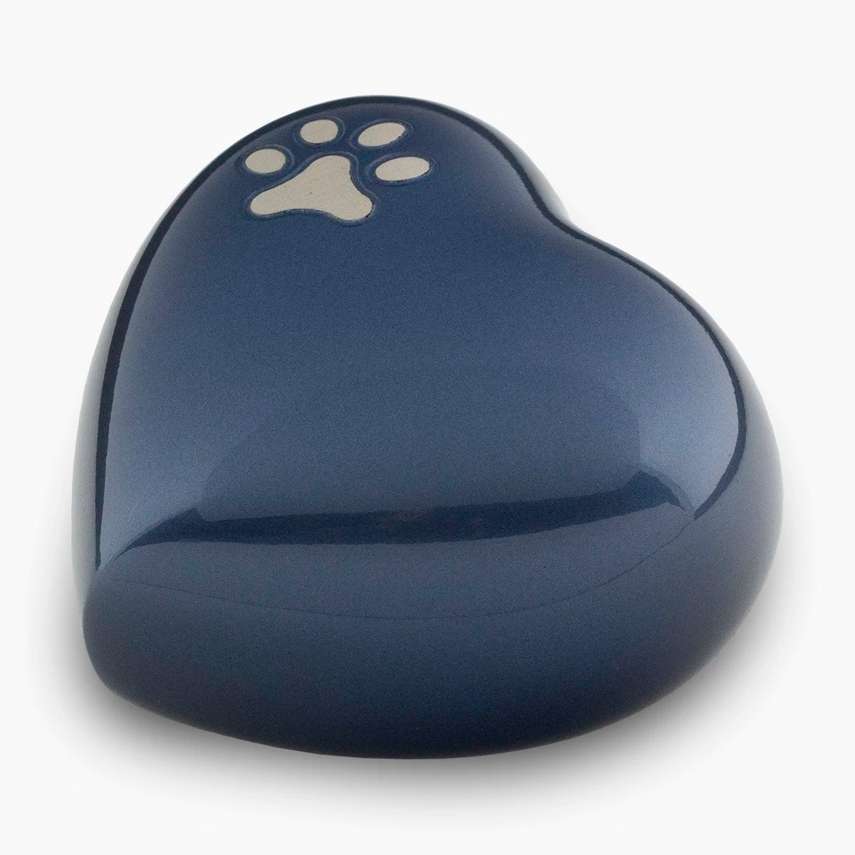 Pawprint Heart Pet Keepsake Urn for Ashes in Midnight Blue and Silver