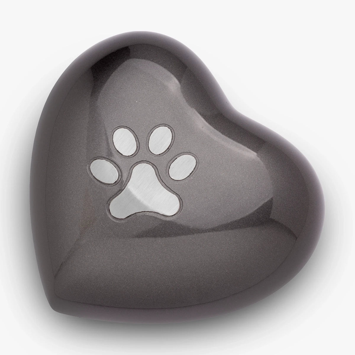 Pawprint Heart Pet Urn for Ashes in Graphite and Silver Medium