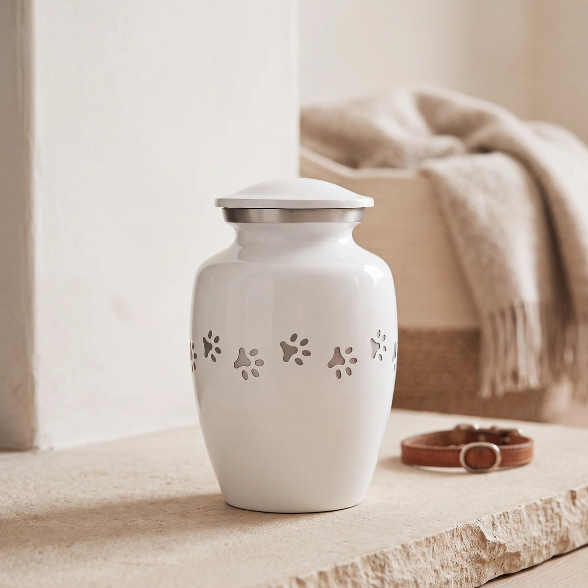Pawprint-Pet-Urn-for-Ashes-in-White-Silver-Small-pet_hearth_basket