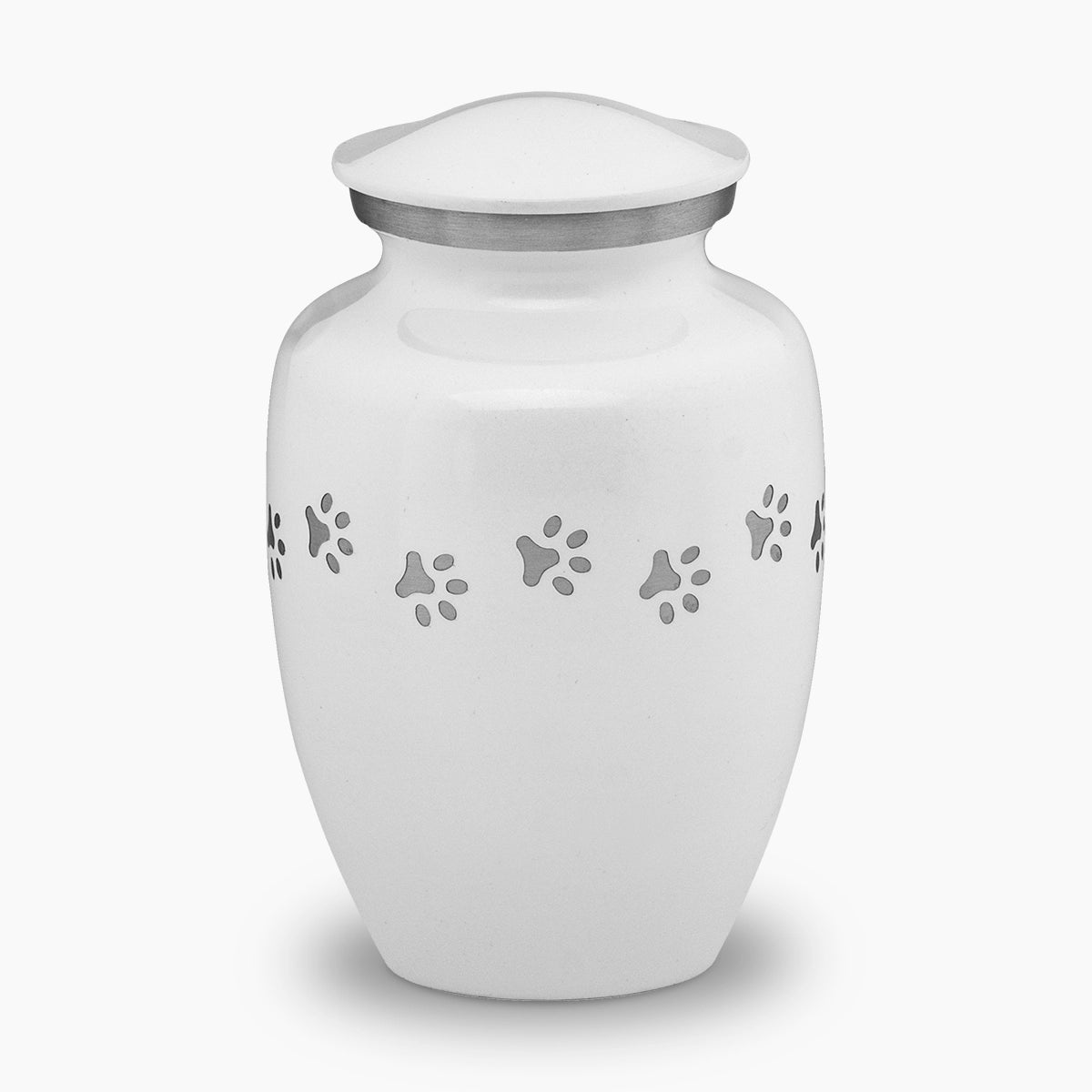 Pawprint Pet Urn for Ashes in White and Silver Large