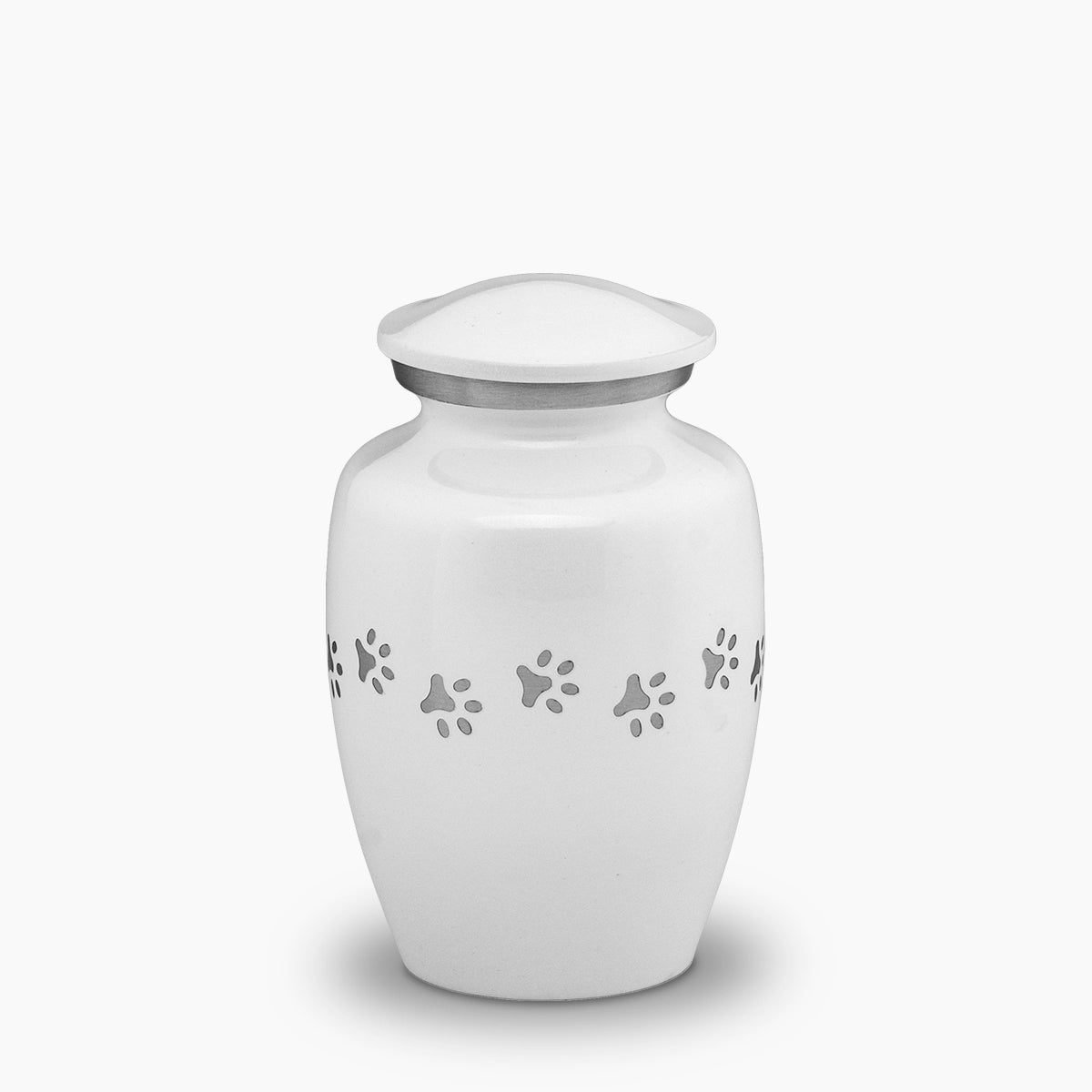 Pawprint Pet Urn for Ashes in White and Silver Small