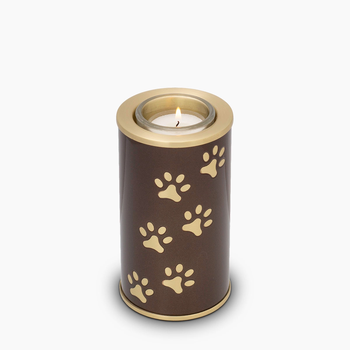 Pawprints Candle Pet Urn for Ashes in Brown and Gold Small
