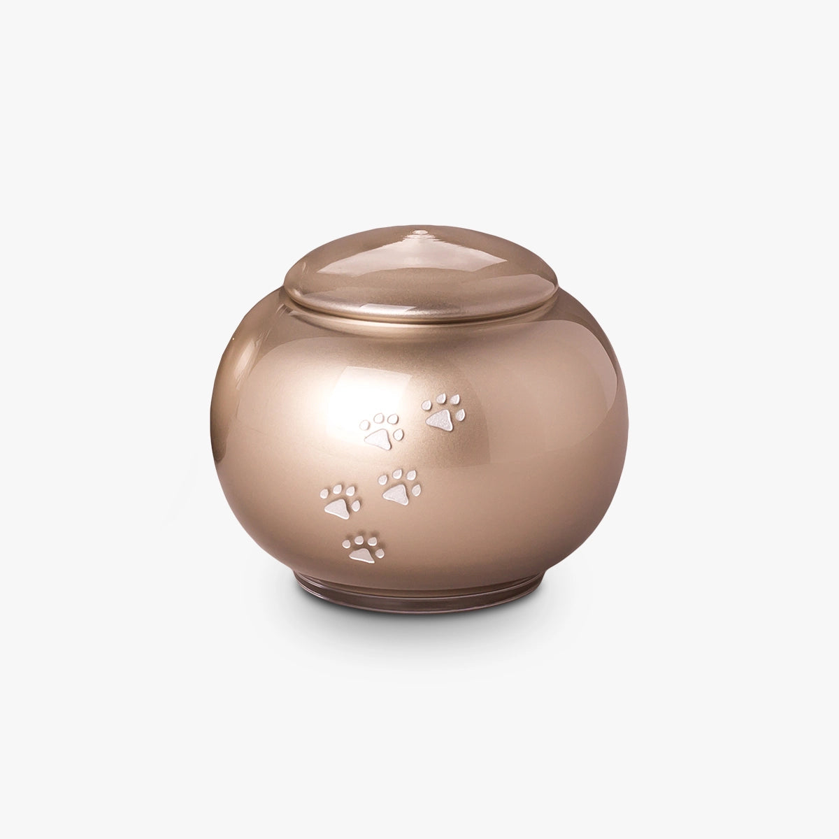 Pawprints Round Crystal Pet Urn for Ashes in Cappuccino Small