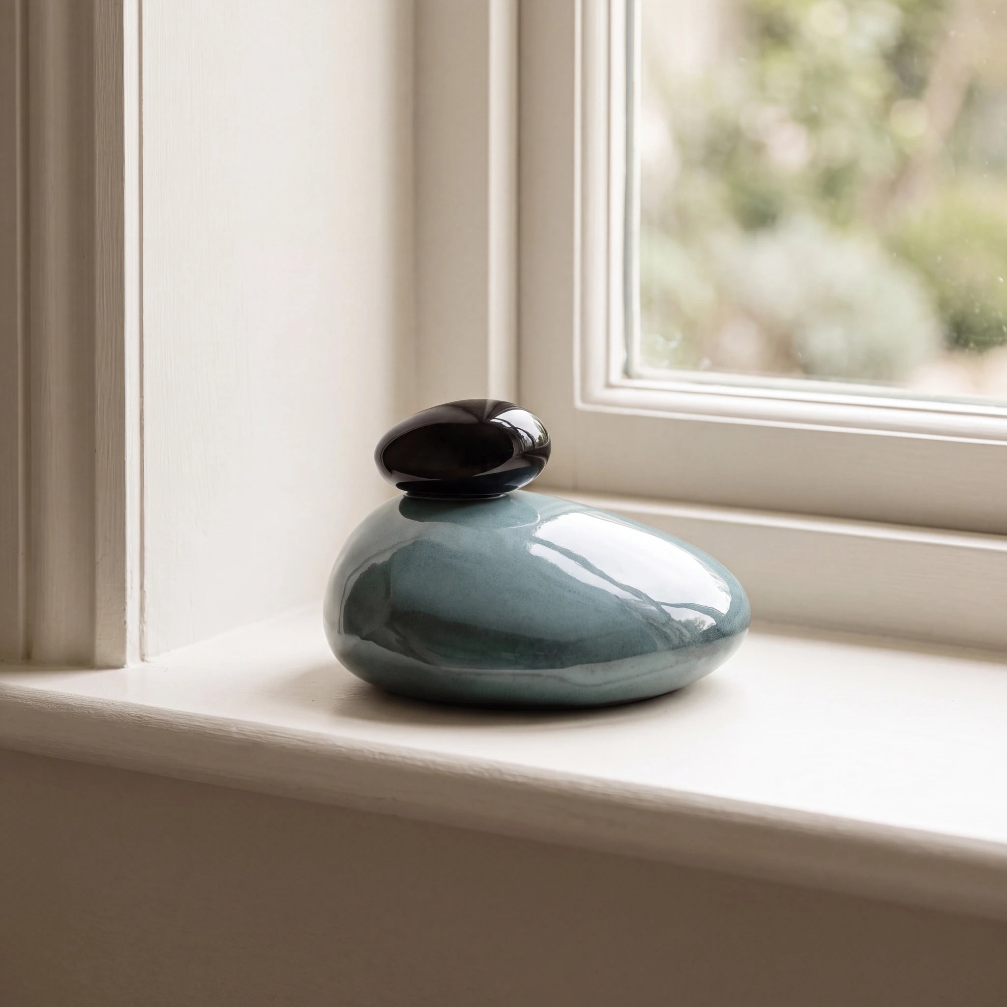 Pebbles Adult Cremation Urn for Ashes in Oxide Green