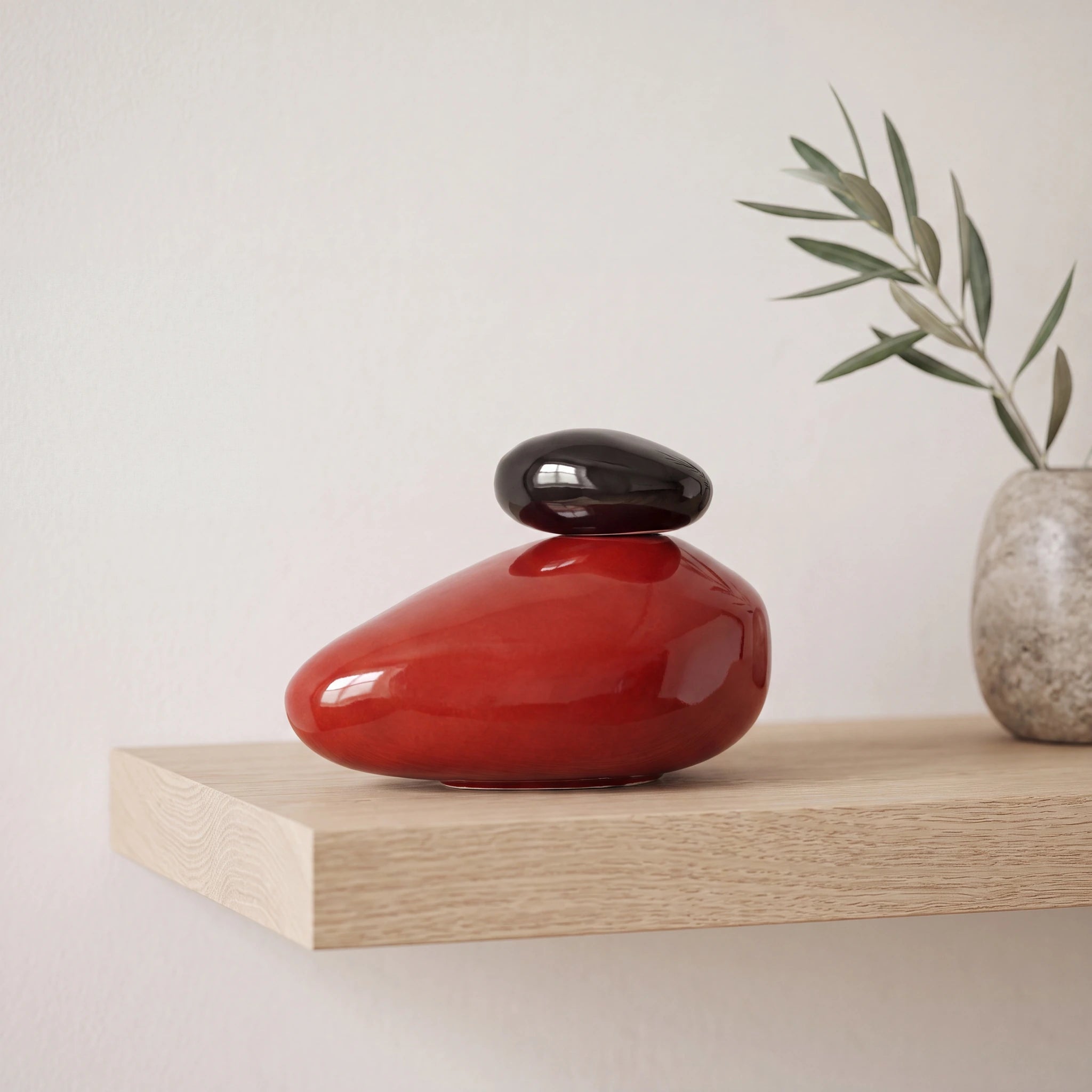 Pebbles Adult Cremation Urn for Ashes in Red and Black