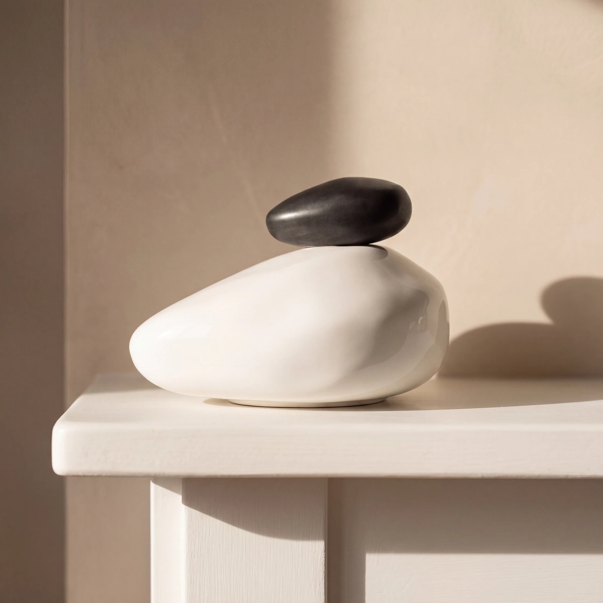 Pebbles Adult Cremation Urn for Ashes in White and Matte Black