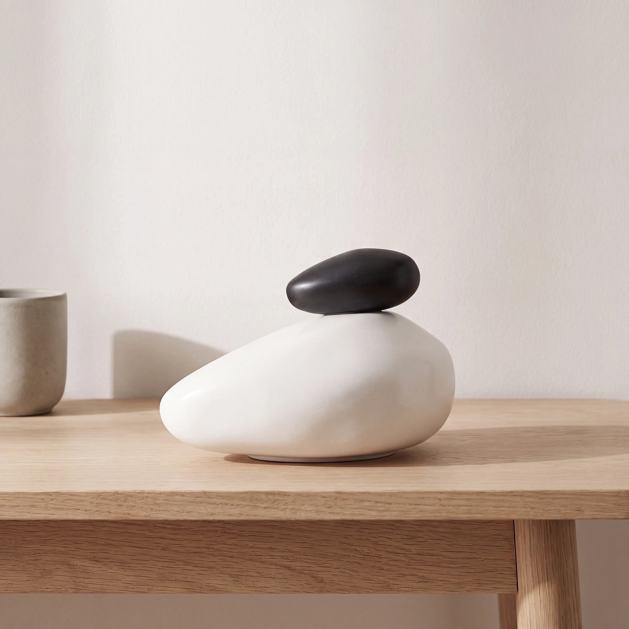 Pebbles Adult Cremation Urn for Ashes in White and Matte Black