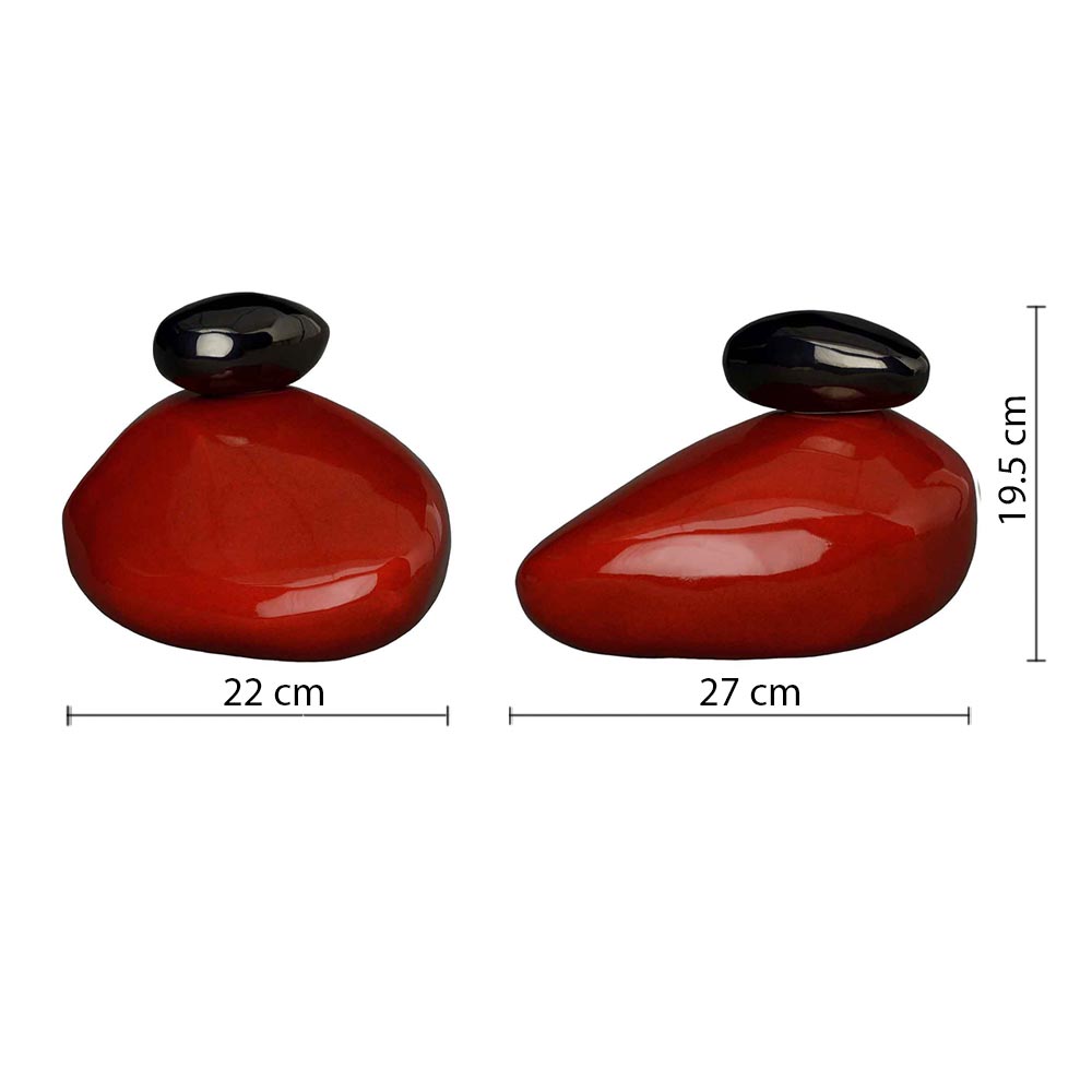 Pebbles Cremation Urn for Ashes in Red and Glossy Black Dimensions