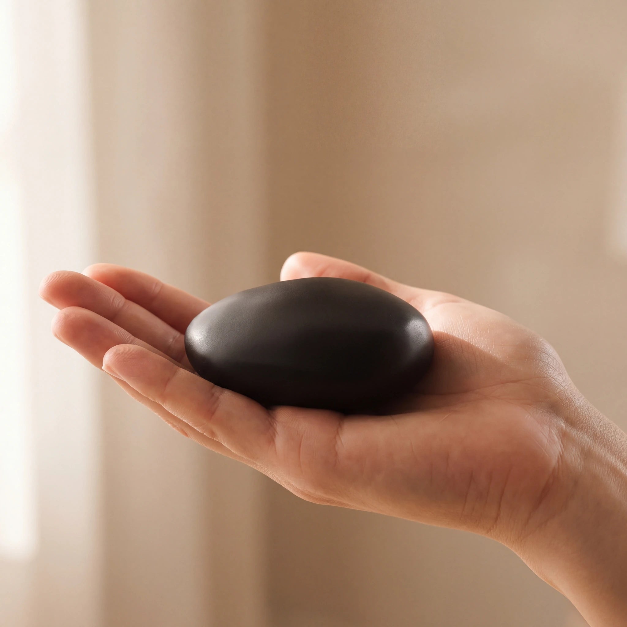 Pebbles-Small-Urn-for-Ashes-in-Matte-Black-In-the-Palm