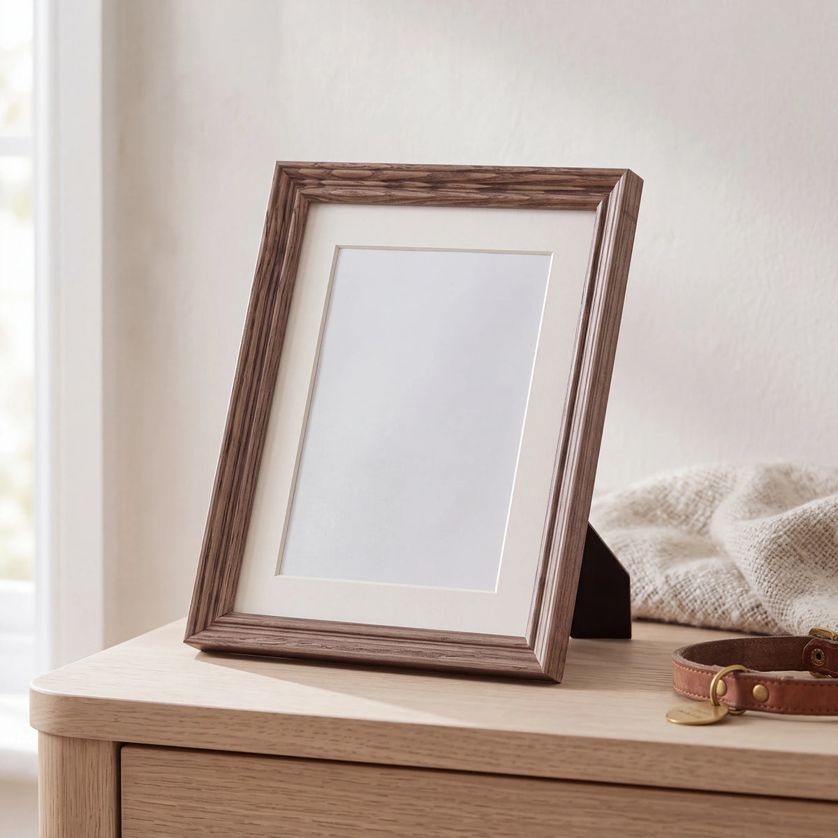 Pet-Memorial-Photo-Frame-in-Dark-Oak-Large-On-the-Console