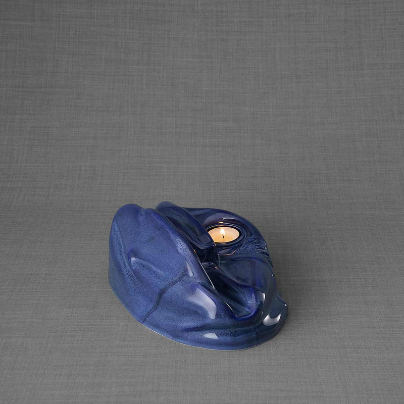 Picture Frame Pet Urns For Ashes In Blue Ceramic From Behind