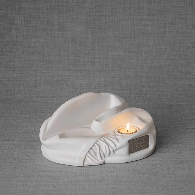 Picture Frame Pet Urns For Ashes In Matte White Ceramic Facing Right