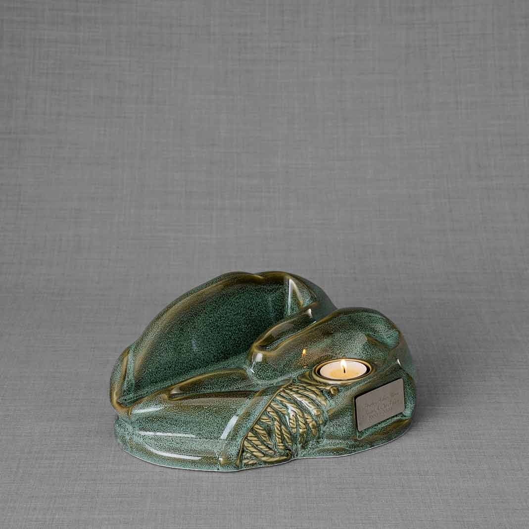 Picture Frame Pet Urns for Ashes in Oily Green Ceramic Facing Right without Photo