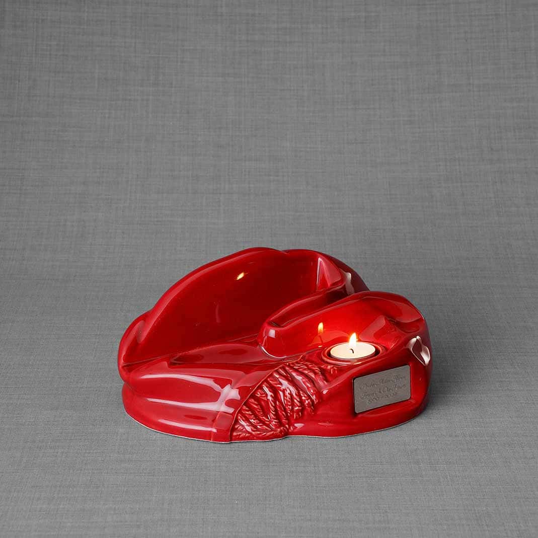 Picture Frame Pet Urns for Ashes in Red Ceramic Facing Right without Photo