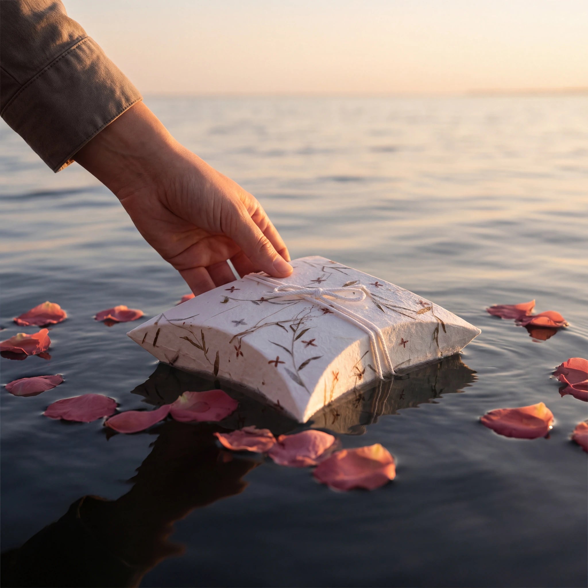 Pillow Biodegradable Floral Paper Water Urn for Ashes - Medium