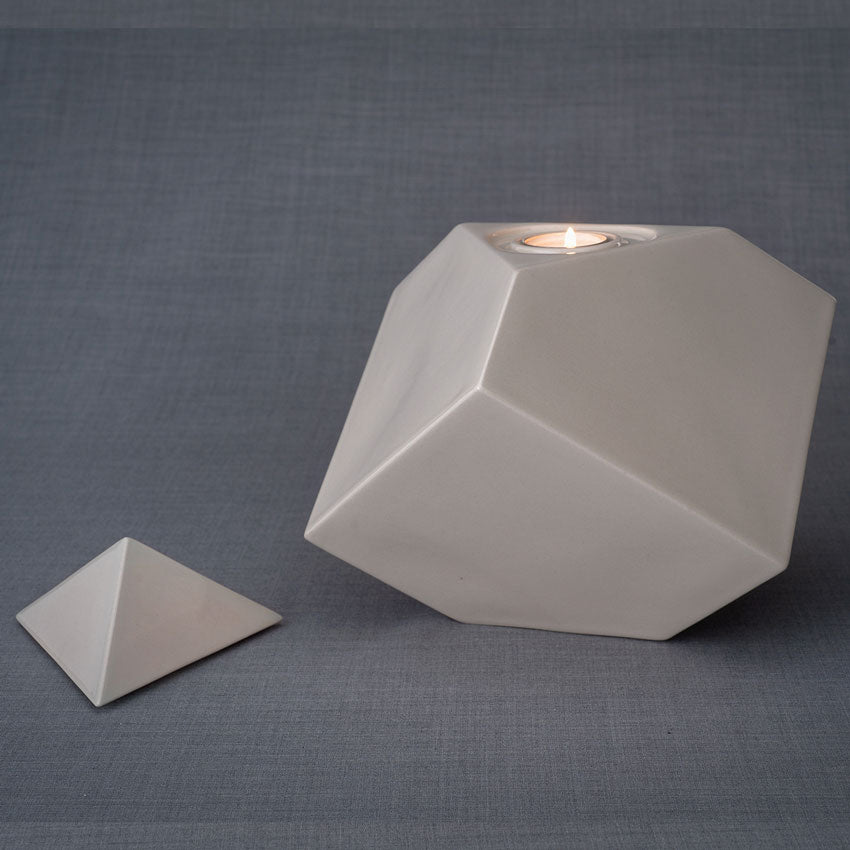 Pinnacle Cremation Urn for Ashes in Cream Right View with Lid Off