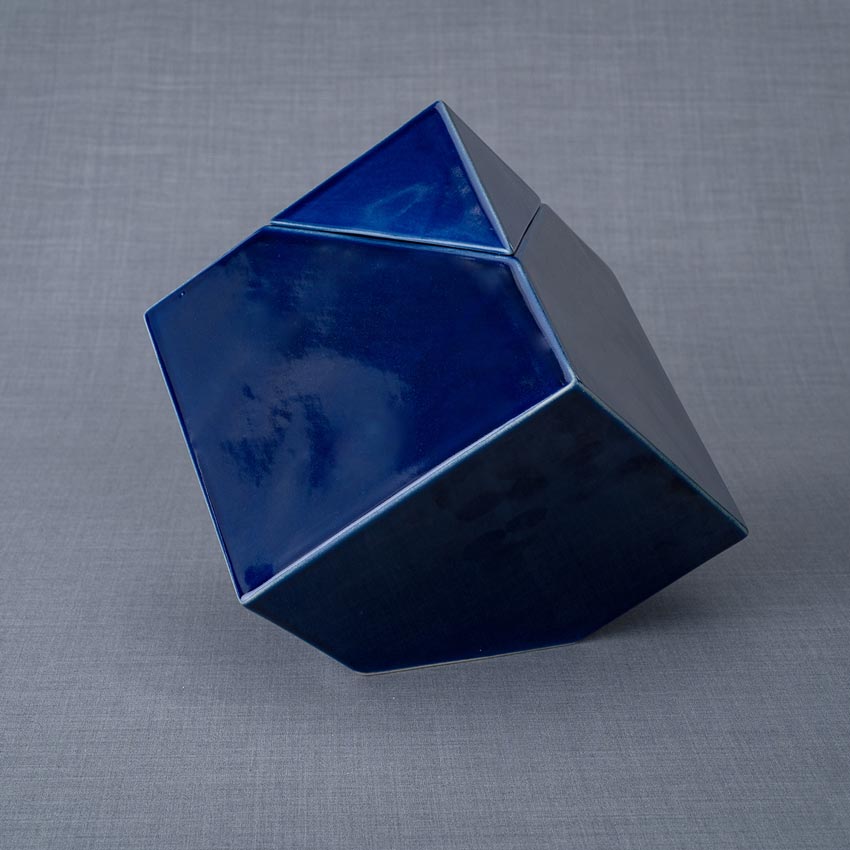 Pinnacle Cremation Urn for Ashes in Metallic Blue Left View